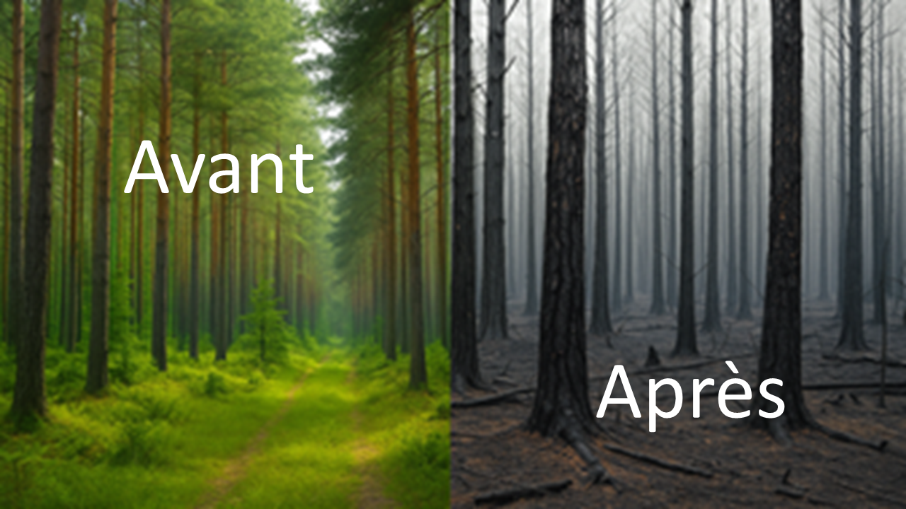 Forêt avant et après un incendie